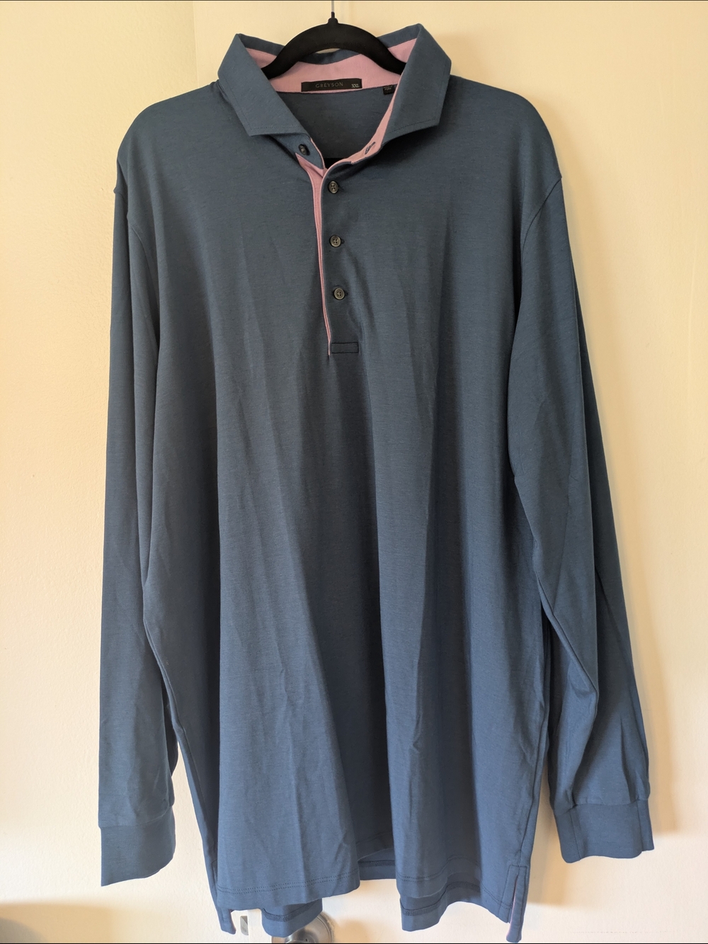 Greyson Slate Blue Long-Sleeve Polo with Pink Contrast Trim- XXL (NWOT)